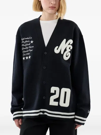 New Era Heritage Logo-patch Button-up Cardigan In Blue