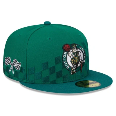 New Era Kelly Green Boston Celtics  Rally Drive Checkerboard 59fifty Crown Fitted Hat