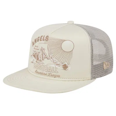 New Era Khaki Los Angeles Angels Almost Friday A-frame 9fifty Trucker Snapback Hat In Neutral