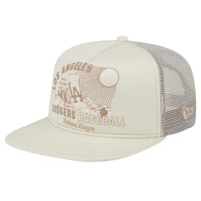 New Era Khaki Los Angeles Dodgers Almost Friday A-frame 9fifty Trucker Snapback Hat In Neutral