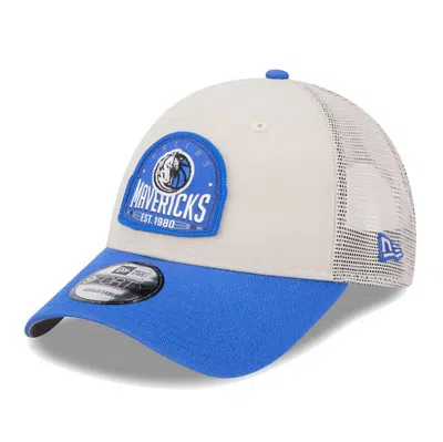 New Era Khaki/blue Dallas Mavericks Throwback Patch Trucker 9forty Adjustable Hat