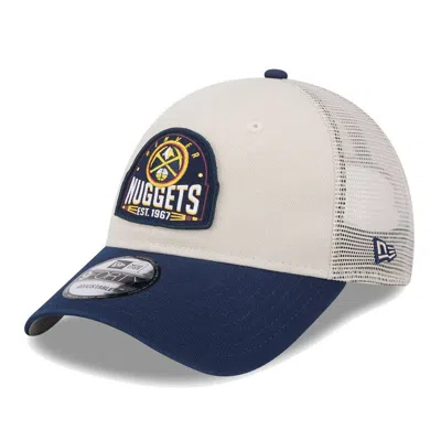 New Era Men's  Khaki, Navy Denver Nuggets Throwback Patch Trucker 9forty Adjustable Hat In Khaki,navy