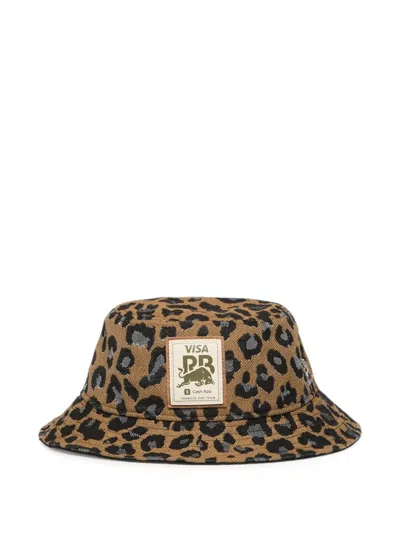 New Era Leopard-print Logo-patch Bucket Hat In Brown