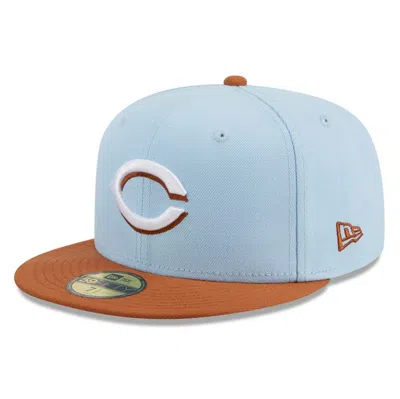 New Era Light Blue/brown Cincinnati Reds Spring Color Basic Two-tone 59fifty Fitted Hat