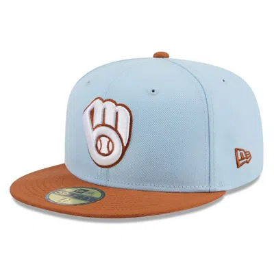 New Era Men's Light Blue/brown Milwaukee Brewers Spring Color Basic Two-tone 59fifty Fitted Hat