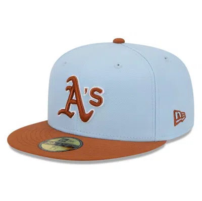 New Era Light Blue/brown Oakland Athletics Spring Color Basic Two-tone 59fifty Fitted Hat