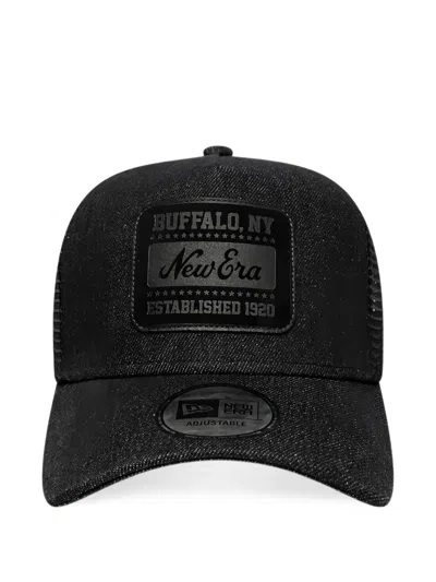 New Era Logo-patch Denim Trucker Cap In Black