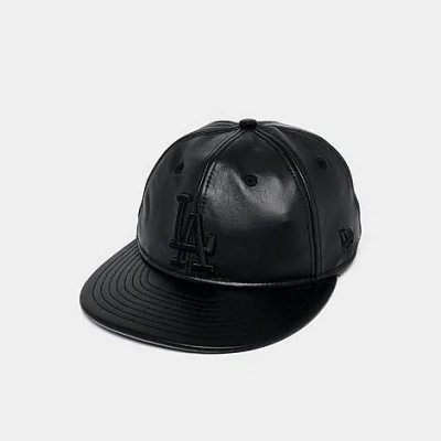 New Era Los Angeles Dodgers Mlb Leather Strapback Hat In Black