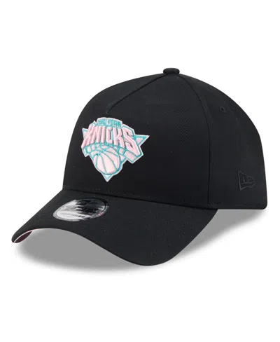 New Era Men's And Women's Black New York Knicks Pastel Logo A-frame 9forty Adjustable Hat In Black,pink