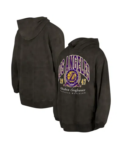 New Era Men's And Women's Charcoal Los Angeles Lakers Oversized Essentials Pigment Wash Fleece Pullover Hood