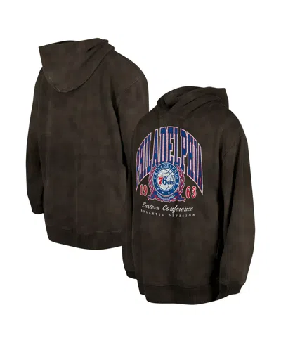New Era Men's And Women's Charcoal Philadelphia 76ers Oversized Essentials Pigment Wash Fleece Pullover Hood