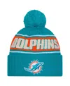 New Era Men's Aqua Miami Dolphins 2024 Sideline Cuffed Knit Hat With Pom In Aqua