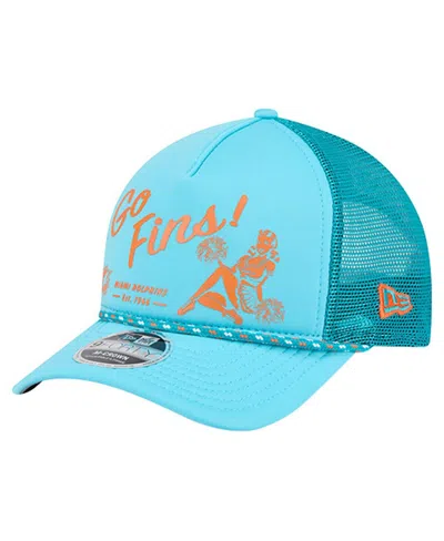 New Era Men's Aqua Miami Dolphins Gas Station 9forty A-frame M-crown Adjustable Trucker Hat In Blue