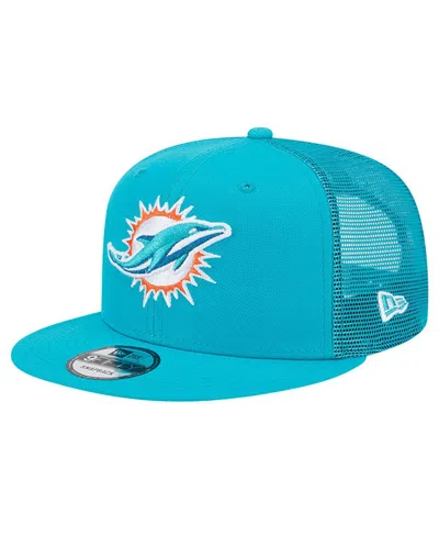 New Era Men's Aqua Miami Dolphins Main Trucker 9fifty Snapback Hat In Teal/white