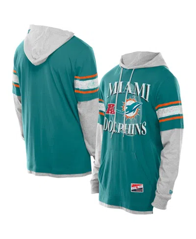 New Era Men's Aqua Miami Dolphins Twofer Layered Long Sleeve Hoodie T-shirt In Green
