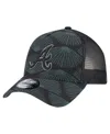 New Era Men's Black Atlanta Braves 9forty A-frame Trucker Adjustable Hat In Black