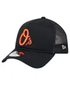 New Era Men's Black Baltimore Orioles 9forty A-frame Trucker Adjustable Hat In Black