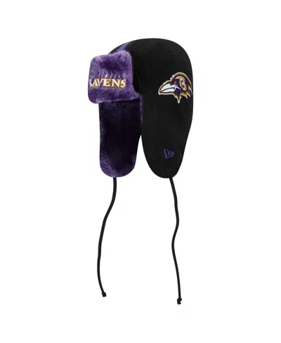 New Era Men's Black Baltimore Ravens Helmet Head Trapper Knit Hat In Purple