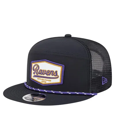 New Era Men's Black Baltimore Ravens Ripstop Patch 9fifty Split Panel Snapback Hat