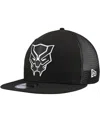 New Era Men's Black Black Panther 9fifty Snapback Trucker Hat In Black