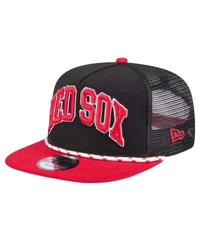 New Era Men's Black Boston Red Sox Throwback Meshback Golfer Hat In Black,red
