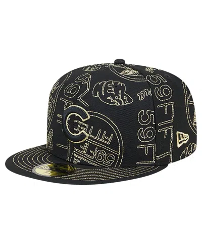 New Era Men's Chicago Cubs 59fifty Day Allover Fitted Hat In Black