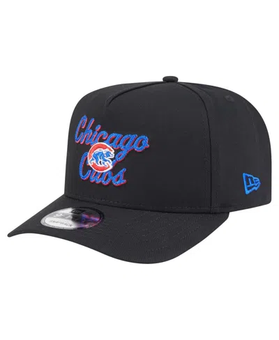New Era Men's Black Chicago Cubs Chainstitch 9fifty A-frame Snapback Hat