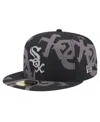 New Era Men's Black Chicago White Sox Logo Fracture 59fifty Fitted Hat In Black,graphite