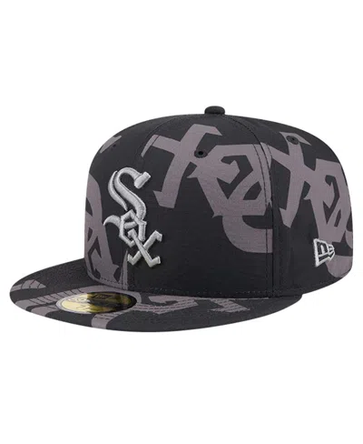 New Era Men's Black Chicago White Sox Logo Fracture 59fifty Fitted Hat In Black,graphite