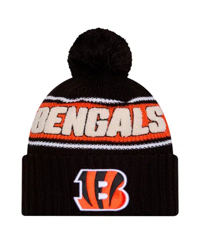 New Era Men's Black Cincinnati Bengals 2024 Sideline Cuffed Knit Hat With Pom
