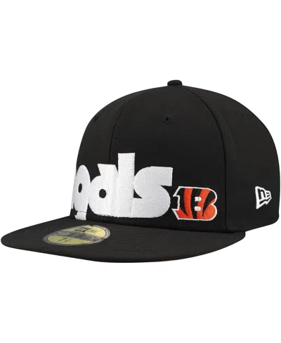 New Era Men's Black Cincinnati Bengals Checkered Undervisor 59fifty Fitted Hat In Black,orange