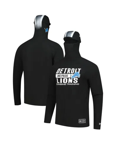 New Era Men's Black Detroit Lions Functional Fandom Balaclava Helmet Stripe Tri-blend Hoodie