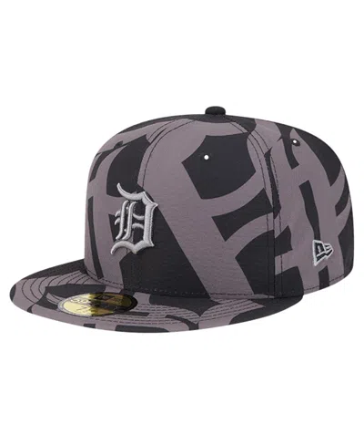 New Era Men's Black Detroit Tigers Logo Fracture 59fifty Fitted Hat In Black,graphite