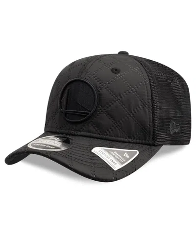 New Era Men's Black Golden State Warriors Quilted Nylon 9seventy Trucker Adjustable Hat
