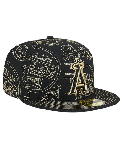 New Era Men's Los Angeles Angels 59fifty Day Allover Fitted Hat In Black
