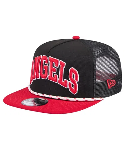 New Era Men's Black Los Angeles Angels Throwback Meshback Golfer Hat In Black,red