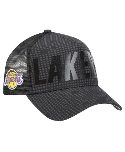 New Era Men's Black Los Angeles Lakers Midnight Ink Tonal A-frame Trucker 9forty Adjustable Hat