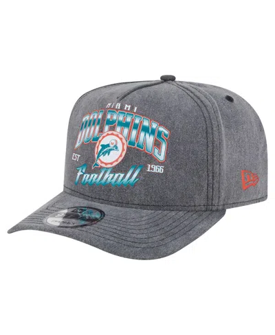 New Era Men's Black Miami Dolphins Throwback Washed A-frame 9fifty Snapback Hat