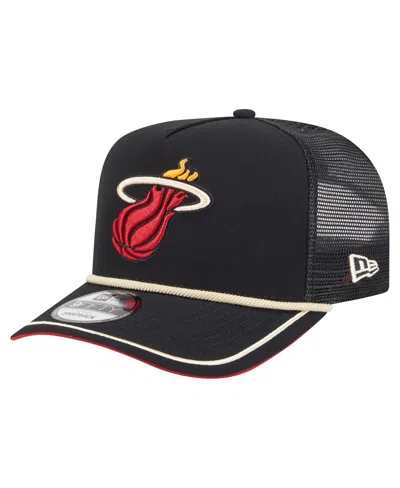 New Era Men's Black Miami Heat Team Rope A-frame 9fifty Snapback Hat