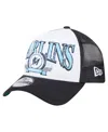 New Era Men's Black Miami Marlins Distressed 9forty A-frame Adjustable Trucker Hat
