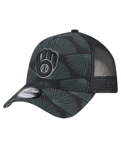 New Era Men's Black Milwaukee Brewers 9forty A-frame Trucker Adjustable Hat