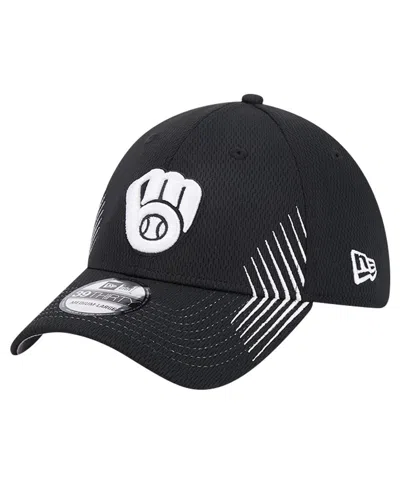 NEW ERA MEN'S BLACK MILWAUKEE BREWERS ACTIVE DASH MARK 39THIRTY FLEX HAT