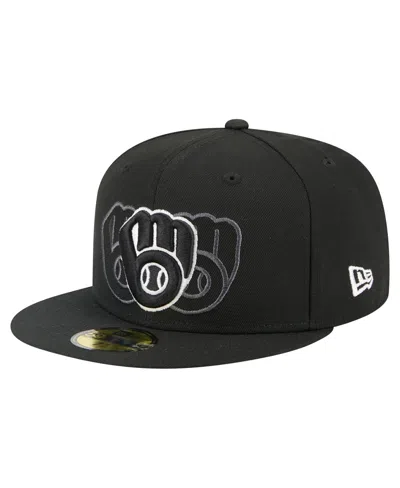 New Era Men's Black Milwaukee Brewers Tri-hit 59fifty Fitted Hat