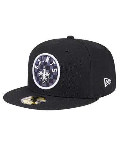 New Era Men's Black New Orleans Saints Checkered 59fifty Fitted Hat
