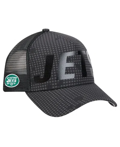 New Era Men's Black New York Jets Throwback Midnight Ink Tonal Text A-frame Trucker 9forty Adjustable Hat In Gray
