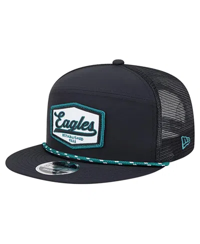 New Era Men's Black Philadelphia Eagles Ripstop Patch 9fifty Split Panel Snapback Hat In Blue