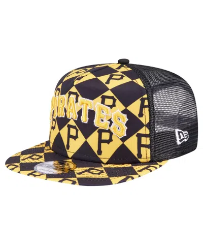 New Era Men's Black Pittsburgh Pirates Seeing Diamonds A-frame Trucker 9fifty Snapback Hat