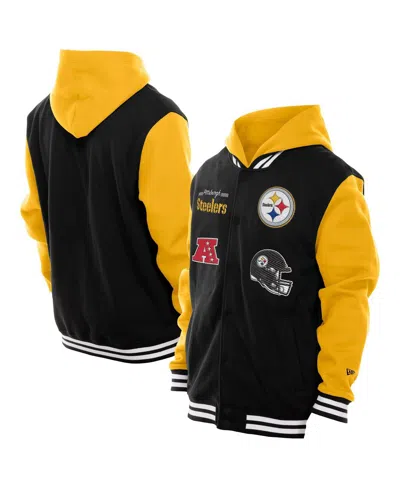 New Era Men's Black Pittsburgh Steelers Full-snap Fleece Hoodie Jacket In Orange