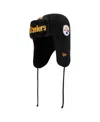 New Era Men's Black Pittsburgh Steelers Helmet Head Trapper Knit Hat In Black