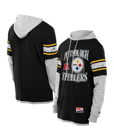 New Era Men's Black Pittsburgh Steelers Twofer Layered Long Sleeve Hoodie T-shirt
